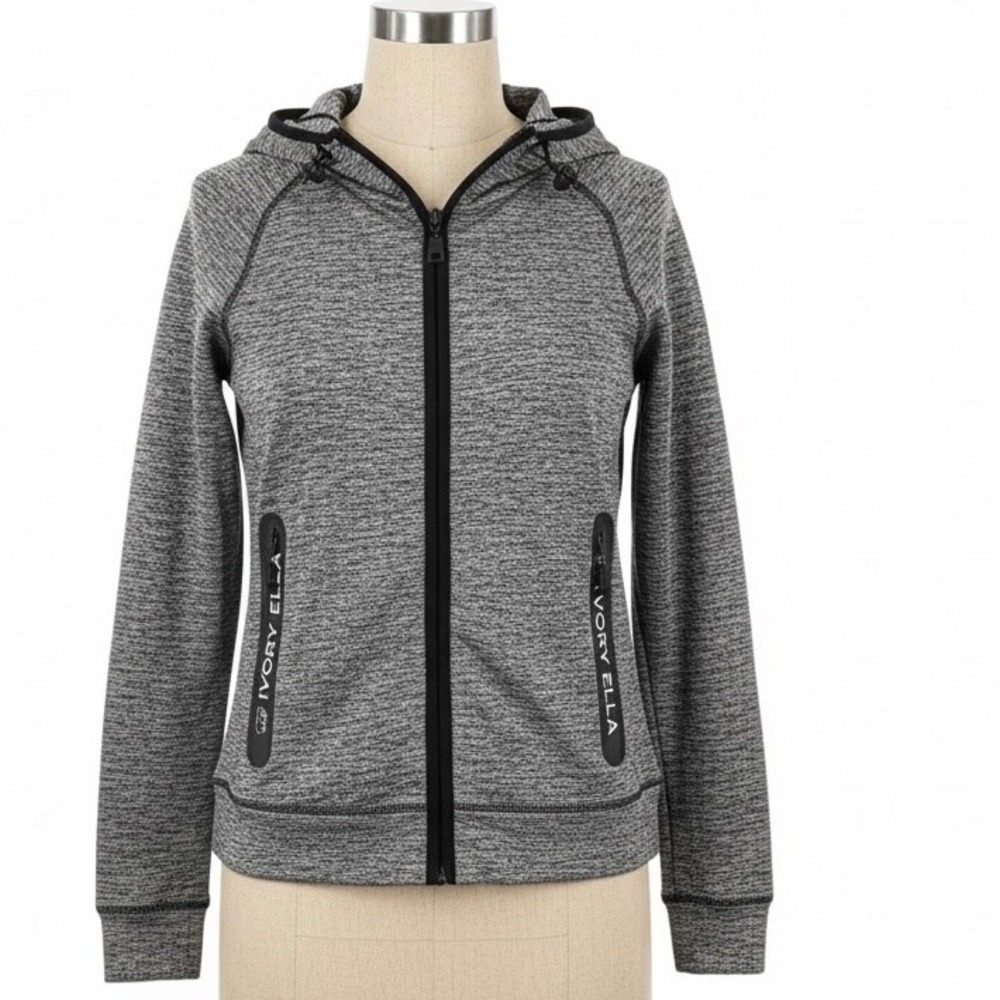 Ivory Ella Womens Full Zip Hoodie Space Dye Gray Athletic Sweatshirt M